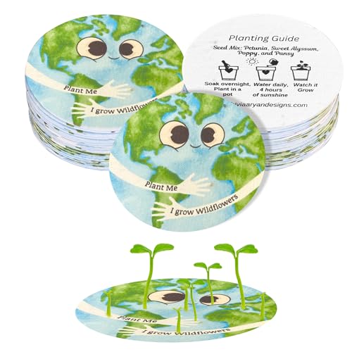ShiviAaryan Designs 25 Plantable Seed Paper Cards- Earth Circles with Wildflower Seeds, Craft Activity, Educational Garden Party Favor, School Crafts - 2.5 inch