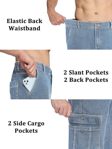 Tapata Men's Relaxed Fit Cargo Jeans Elastic Waist 6 Pockets Straight Leg Work Utility Pants3