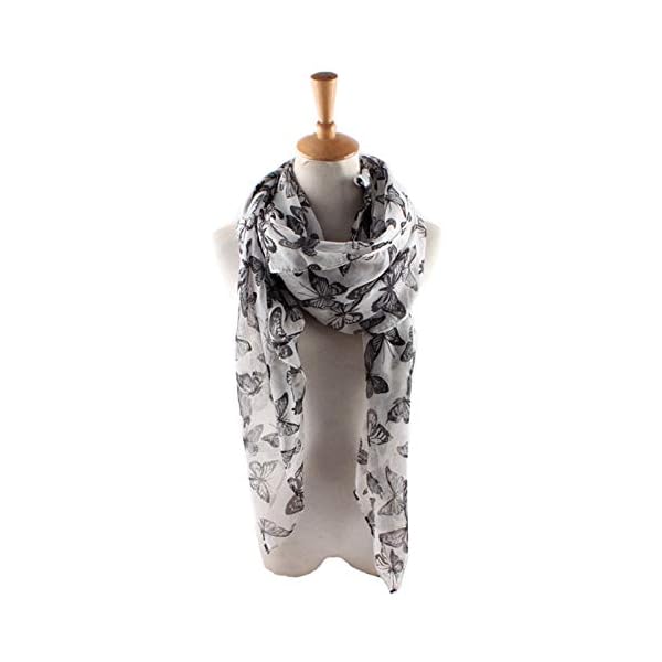 ISOCUTE Winter Scarf for Women Butterfly Fashion Light Weight Summer Hair Neck Ladies Warm Scarfs White Black - Image 3
