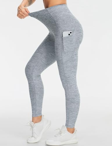 Image of THE GYM PEOPLE Thick High Waist Yoga Pants with Pockets, Tummy Control Workout Running Yoga Leggings for Women