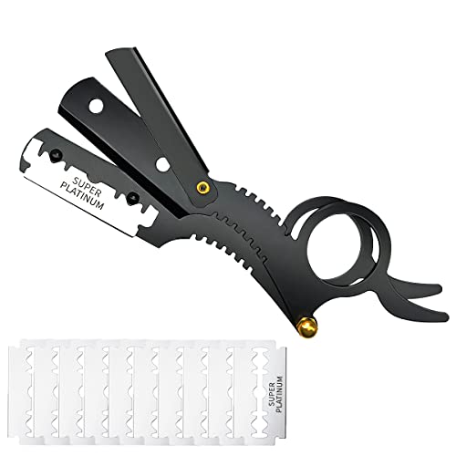 Straight Razors For Men, Barber Tools Salon Manual Shaver Beard Hair Trimmer Razors, Navajas Para Barbero, Comes With 10 Wrapped Razor Blades(Black) #TOP4