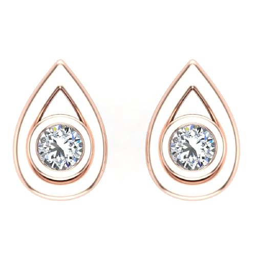 Diamond Earrings Teardrop Shape 10K Gold Stud Earrings Bezel Set3