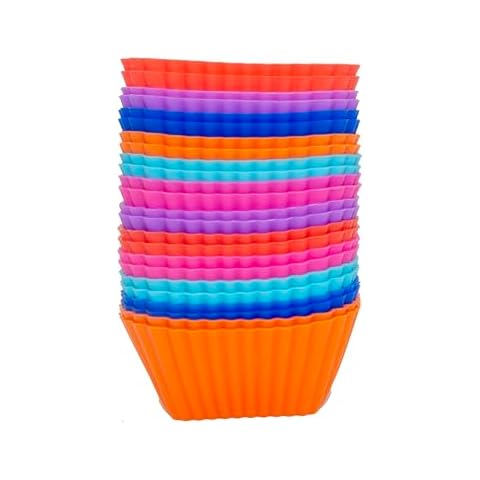 24Pcs Durable Reusable Silicone Cupcake Liner Set – Non-Stick Muffin Cups in Square Shapes,Bento Lunch Box Accessories (24Pcs Square Silicone Cups) Cover