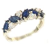 LetsBuyGold 925 Sterling Silver Natural Sapphire & Opal Womens Anniversary Ring - Size 6.25