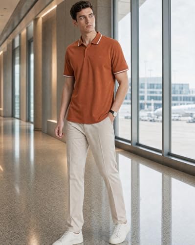 Image of NOBERO Men's Travel Polo T-Shirt | Premium Cotton Stretch Fabric | Anti-Odor & Water-Repellent | UPF 50+ Sun Protection | Regular Fit Polo Collar Casual Wear