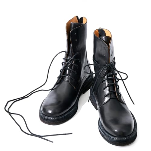 LEMUTISME Women's Trendy Polished Matte/Suede Thick Sole Round Toe Casual Lace Up Flat Chelsea Ankle Booties Shoes4