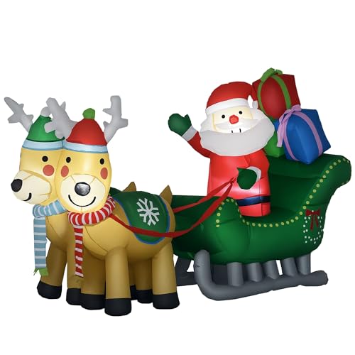 HOMCOM 2,1 m Aufblasbarer Weihnachtsmann auf Schlitten Weihnachtsdeko...