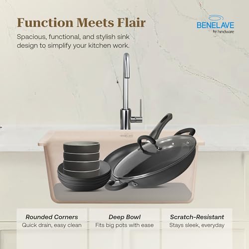 Image of Benelave by Hindware BLACP91007 Quartz Sink 21x18 for Kitchen | Single Bowl | Peach Aura Color | Better Sound Absorption for Quieter Use | 7-year Manufacturer Warranty