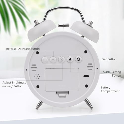 Image of Alarm Clock, Digital Alarm Clock with Large LED Display, Silent Round, Small, Analogue, Modern, Digital Clock with Date and Temperature Display, USB Network Connection (White)