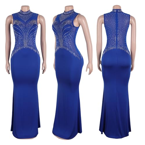 Image of PORRCEY Women's Sexy Elegant Rhinestone Bodycon Dress Hot Drilling Clubwear