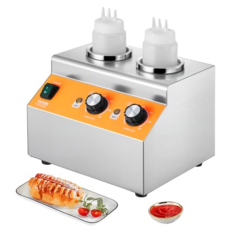Image of VEVOR Electric Bottle Warmer with Bottles, 0.8x2 LCommercial Cheese Dispenser, Hot Fudge Warmer 86-185℉ Temp Adjustable, Plastic Double Bottles Nacho Cheese Warmer, for Hot Fudge Cheese Caramel