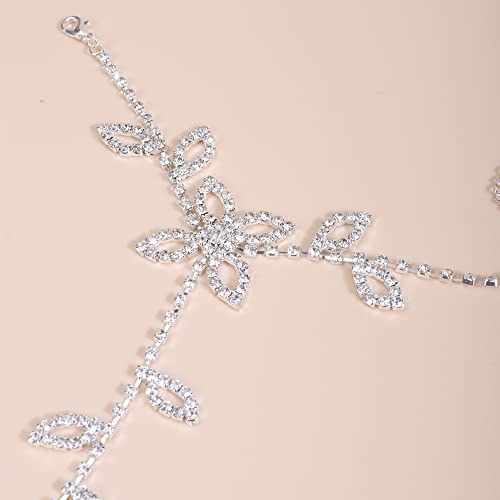 YERTTER Silver Flower Rhinestone Bracelet Finger Ring Link Bracelet Slave Link Bracelet Wedding Bridals Hand Chain4
