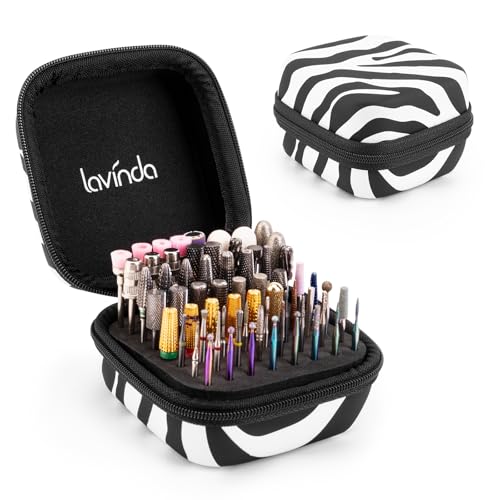 Lavinda Zebra Print Nail Drill Bits Holder 64 Holes Dustproof Organizer Case with High Density Foam - Secure Drill Bit Storage for 3/32 Bits (Drill Bits Not Included)