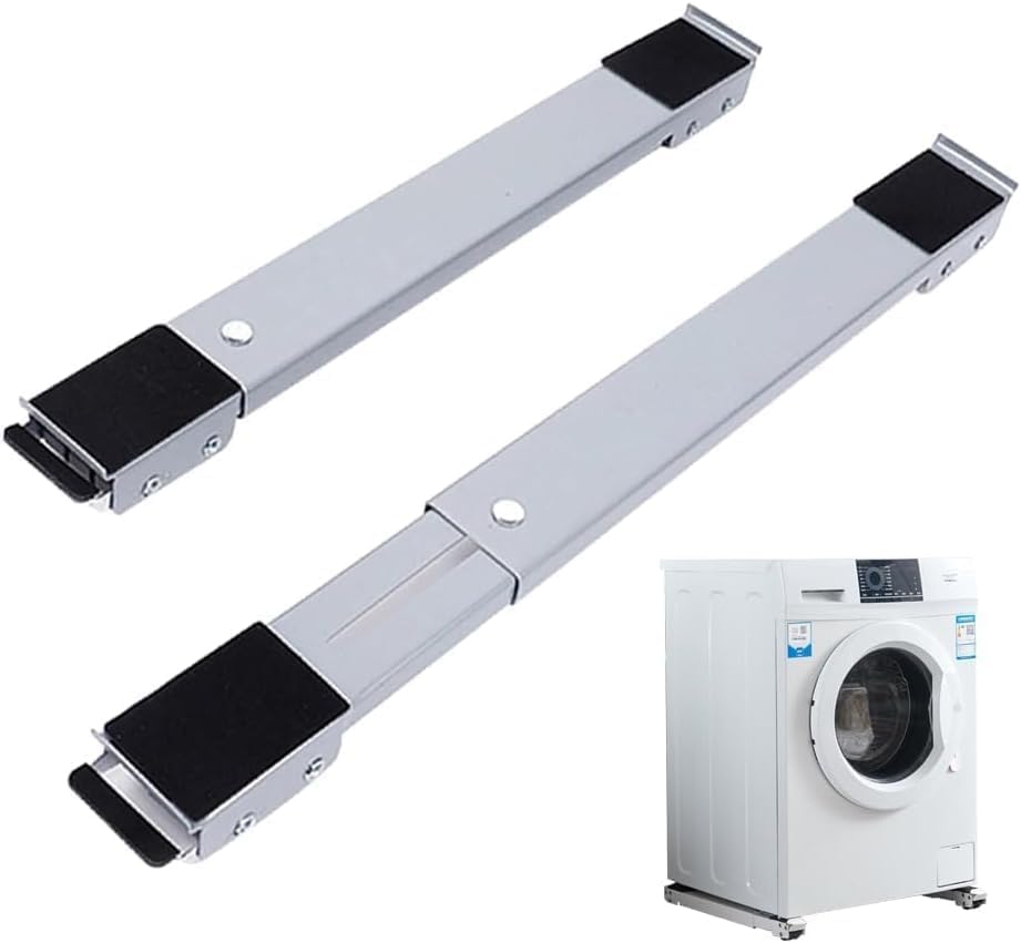 Adjustable Washing Machine Dolly 2Pcs Grey Extendable Furniture Roller Stand with Brake Wheels Heavy Duty Mobile Base for Fridge Dryer Dishwasher up to 300KG