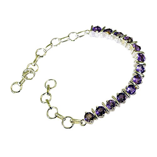 Bracelet améthyste véritable femme argent sterling type tennis spring ring extensible
