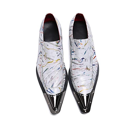 Slip On Pointed Metal Toe Geunine Leather White Color Block Heel Casua Men's Loafer for Walking3