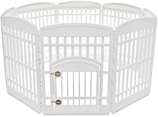 Iris Ohyama, Dog playpen / puppy playpen, door with latch, clips for easy assembly & disassembly, weather-resistent, for dog - Pet Circle CI-604E - White