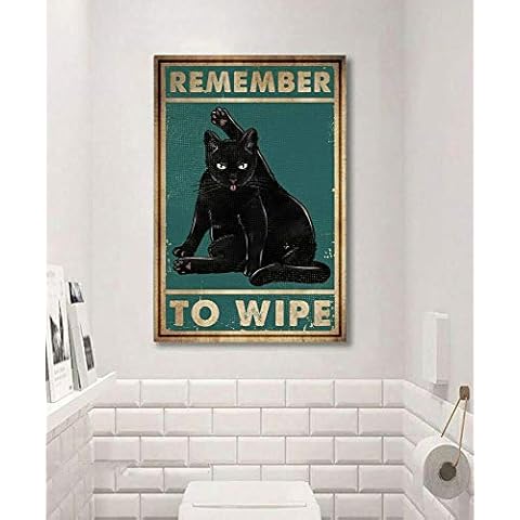 Black Cat Remember To Wipe Vintage Funny Cat Lover Art Print Poster Metal Sign Poster Sign 8x12 inch Cover