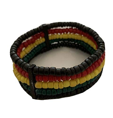 MM Elastic Wood Bracelet Rasta Black Red Yellow Green