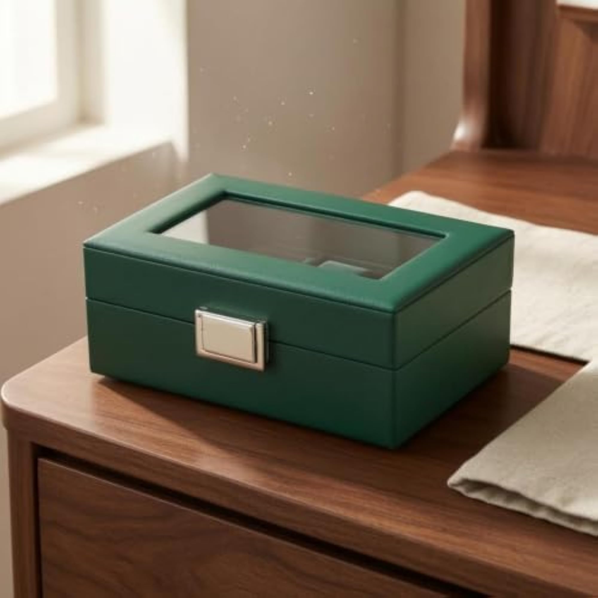 3 Compartments Watch Organizer Box with Transparent Window