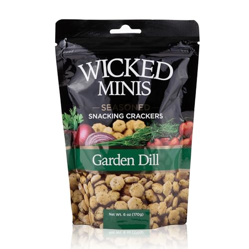 Wicked Minis Soup & Oyster Crackers - Saltine & Salted Flavored Mini Puffed Soup, Savory Snacking Mix, Seasoned Croutons Salad Toppers, Crackers for Chili 6oz (Garden Dill)