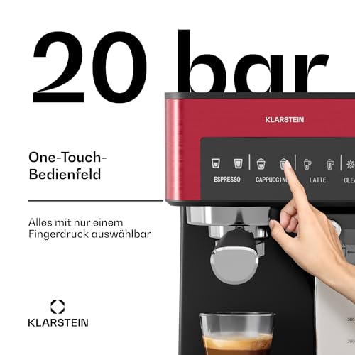 Klarstein Arabica Comfort Siebträgermaschine – 20-Bar, 1350W, Mit Milchaufschäumer, Für Gemahlenen Kaffee & Pads, 1,8L Wassertank, Touch-Bedienfeld, Abnehmbarer Milchtank, Aufschäumdüse aus Edelstahl – Bild 3
