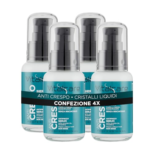 Vitalcare | Siero Anticrespo per Capelli Crespi e Indisciplinati, con Olio di Jojoba e Vitamina E, Senza Risciacquo, 4 x 50 ml