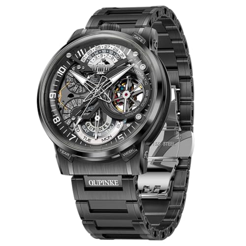 Image of OLEVS Automatic Men Watch Self Winding Mechanical Moon Phase Business Luxury Diamond Dress Stainless Steel Waterproof Luminous Mens Wrist Watch