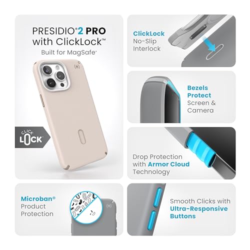 Coque iPhone 15 Pro Max Speck Presidio2 Pro Bleached avec ClickLock antichoc