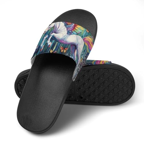 Rainbow Unicorm with Wings Men's Bathroom Slippers Shower Indoor Home Beach Outdoor Shoes for Women4