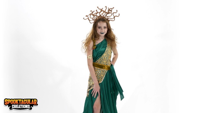 Girls Medusa Halloween Costume - X-Small, Greek Mythology Dress With Belt & Headband - View #2