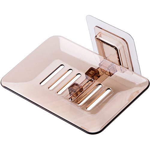 BUCKLE UP Drain Soap Box Paste Wall Hanging Soap Storage Rack Organizer Bathroom Creative Plastic Soap Holder - Set of 2 - Brown