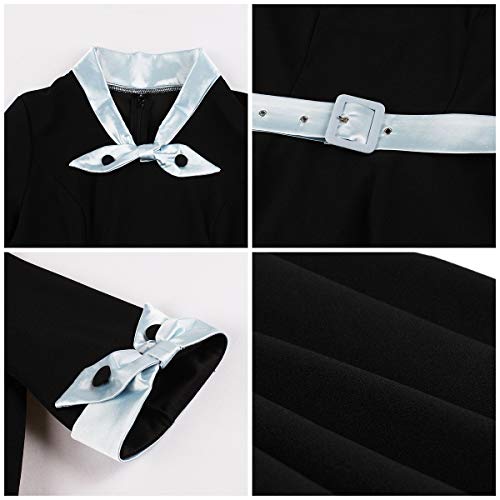 Image of 1950s Dresses for Women Vintage Rockabilly Retro Short Sleeve Tie Midi Dress Cocktail Party Evening Prom Gown
