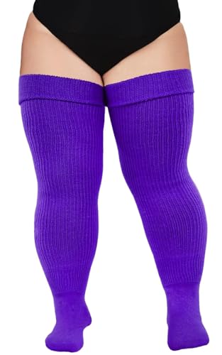 Moon Wood Plus Size Womens Thigh High Socks for Thick Thighs- Extra Long & Thick Over the Knee Stockings- Leg Warmer Boot Socks, Violet Purple