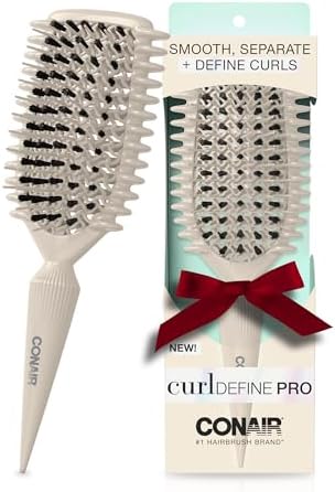 Conair Curl Define Pro Detangler Brush for Curly Hair, Dual-Vent Design with Continuous Grooves, Mixed Bristles for Frizz-Free Detangling, Smoothing, and Curl Definition