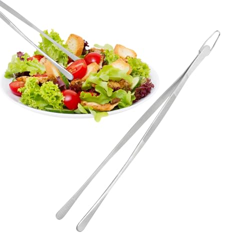 Pinzette lunghe in acciaio – Pinzette da cucina | Pinze da portata per alimenti, pinzette lunghe per grigliare, per cucina, buffet, ristorante, feste, barbecue, snack, pasta, insalata, frutti di