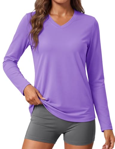 Image of MAGCOMSEN Sun Shirts for Women Long Sleeve SPF Shirt V-Neck UPF 50+ UV Prontection Quick Dry Top for Workout Hiking Swim