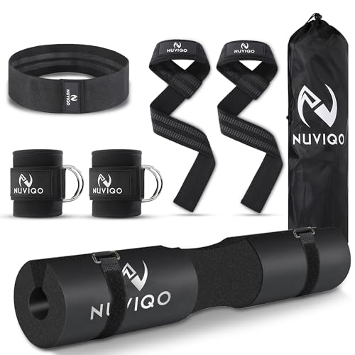 NUVIQO 9-Piece Gym Accessories Set with Barbell Pad & Straps