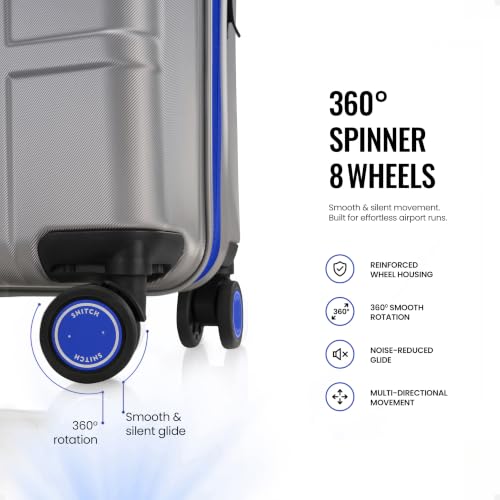 Image of SNITCH Blink 3Pc Set Silver Polycarbonate Hard Travel Suitcase - Suitcase for Travel Set of 3 & Luggage with 8 Wheels, Premium Lock, Wet & Dry Pouch & Free Shoe Bag