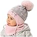 AJS Bonnet d'hiver pour bébé fille Taille 40/42 3-12 mois, rose/gris, S