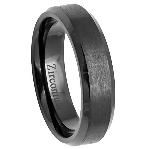 CloseoutWarehouse Natural Zirconium Gun Metal Tone Brushed Center Beveled Edge Ring Size