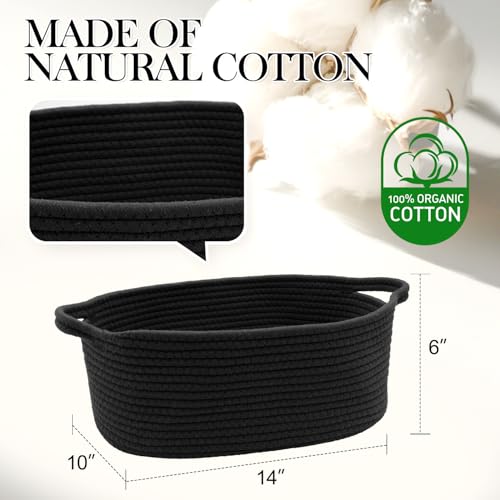 Image of Woven Basket with Gift Bags and Ribbons, 14 inchX 10 inch X 6 inch Storage Basket Black | Gift Storage Organizer Basket Bin Shelf Shelves Cotton Rope Basket for Nursery, Pet Toys