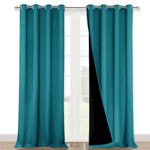 Image of NICETOWN Full Shading Curtains for Windows, Super Heavy-Duty Black Lined Blackout Curtains for Bedroom, Privacy Assured Window Treatment (Peacock Teal, Pack of 2, 52 inches W x 95 inches L)