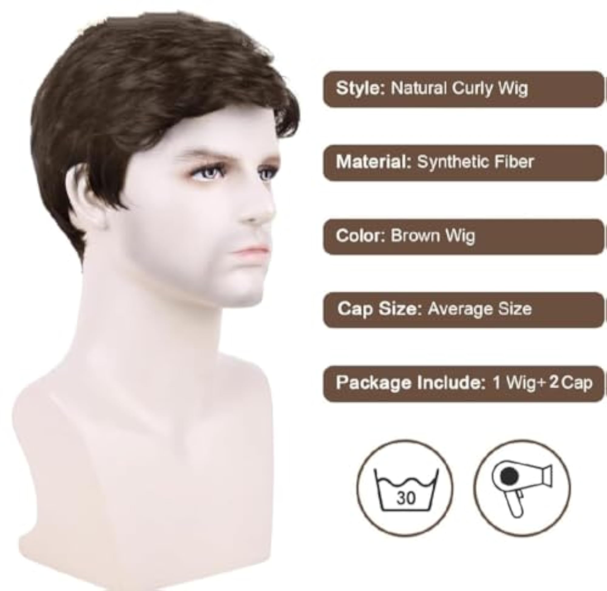 Men's Short Brown Synthetic Wig for Daily Use