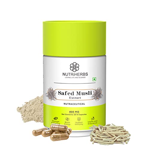 Nutriherbs Safed Musli Root Extract Capsules for Vitality, Performance, Strength & Stamina (60 Capsules Pack of 1) Nutriherbs Safed Musli Root Extract Capsules for Vitality, Performance, Strength & Stamina (60 Capsules Pack of 1)