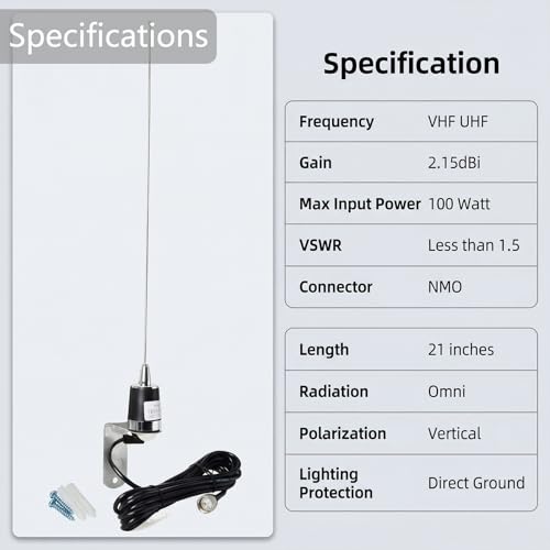 Antena UHF VHF bibanda de 21 pulgadas con base NMO y conector PL259 macho 2