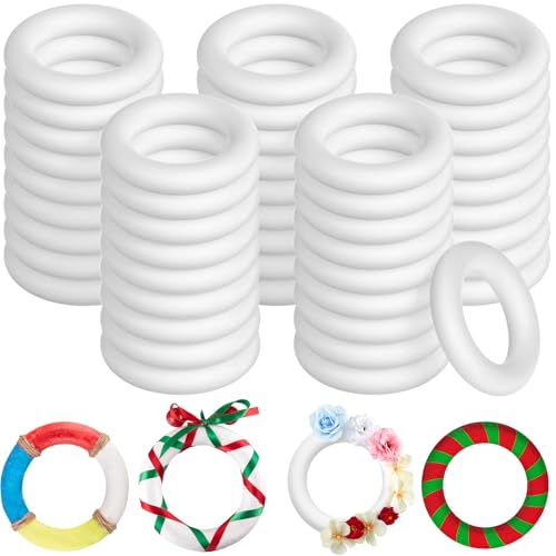 Juexica - Juexica 24 Pcs 6 Inch Foam Wreath Forms for Crafts Foam Circles Ring Small Wreath Polystyrene Foam Ring for Wedding Home Flower Projects DIY Arts Crafts Supplies Christmas Decorations