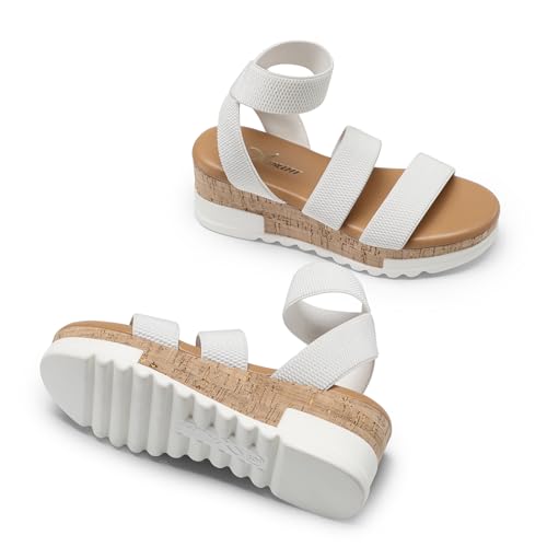 Image of Athlefit Women's Platform Wedge Sandals Summer Open Toe Elastic Ankle Strap Casual Flatform Sandals
