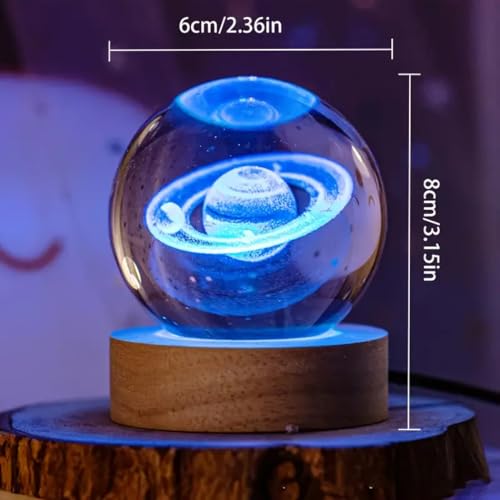 Image of 3D Crystal Ball Lamp with 16 Colors Changing LED Wooden Base - Solar System Night Light, Galaxy Lamps, Galaxy Crystal Ball Light with USB (16 Color Saturn)