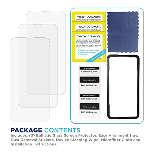 Tech Armor Ballistic Glass Screen Protector For Iphone 14, Iphone 13 And 13 Pro [6.1 Inch] Display 3 Pack Tempered Glass, Case Friendly #TOP5